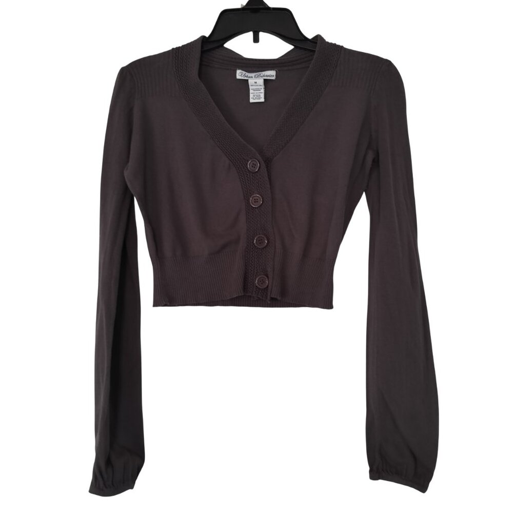URBAN BEHAVIOR Sweater Cropped Long sleeve Juniors Size Med Brown Button Front